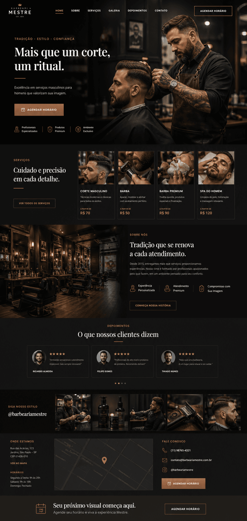Exemplo de site profissional criado para uma barbearia